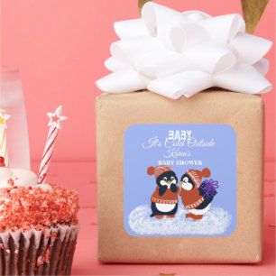 Pegatina Cuadrada Regalo de Baby Shower del cumpleaños de la nieve e