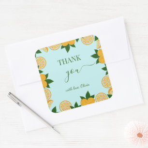 Pegatina Cuadrada Regalo de Baby Shower fresco para naranja Fiesta F