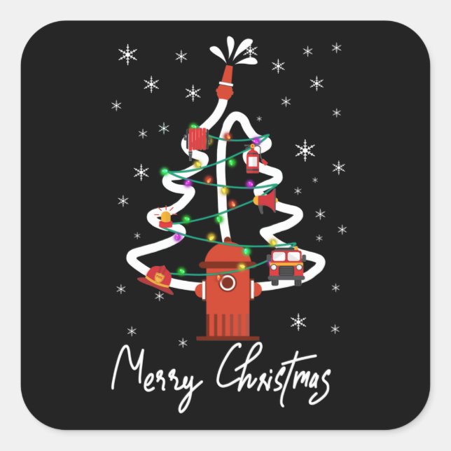 Pegatina Cuadrada Regalo de bomberos | Bombardero navideño (Anverso)