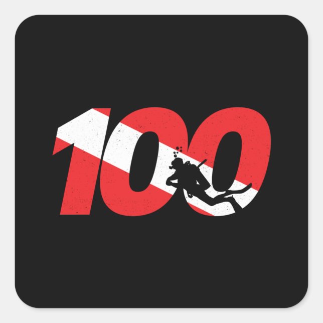 Pegatina Cuadrada Regalo de buceo Scuba - 100° buceo - bucear hacia  (Anverso)