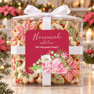 Pegatina Cuadrada Regalo de Comida Casera Poinsettia Navidad Reposte