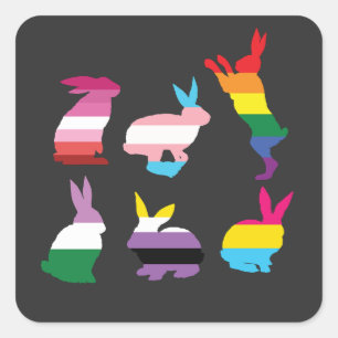 Pegatina Cuadrada Regalo de Conejo Arcoiris del Orgullo LGBTQ