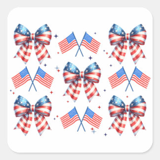 Pegatina Cuadrada Regalo de Coquette, Estados Unidos, rojo, blanco, 