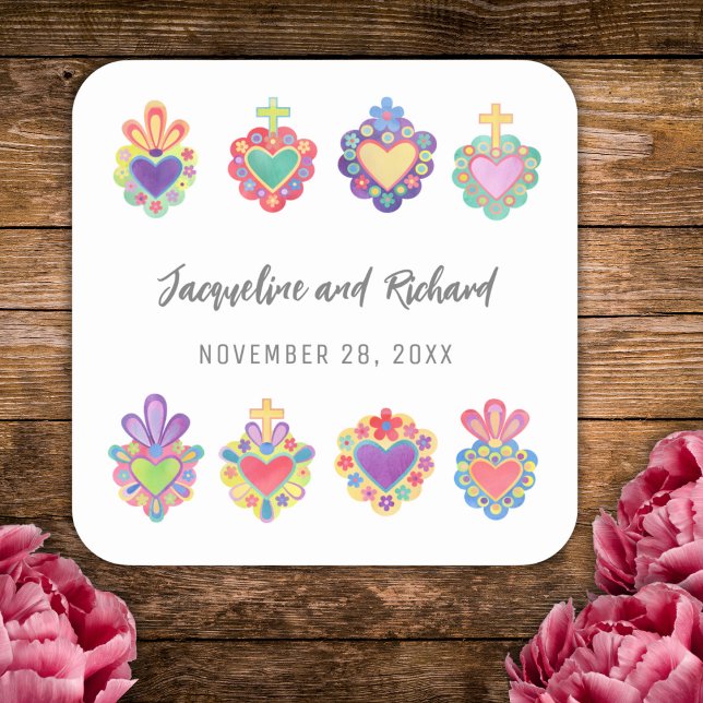 Pegatina Cuadrada Regalo de corazón sagrado de México (Subido por el creador)