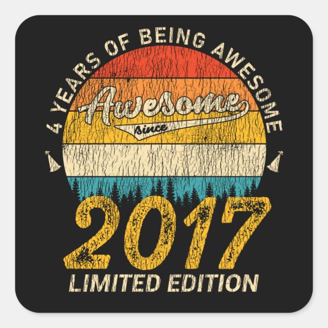 Pegatina Cuadrada Regalo de cumpleaños 9 años Bday Retro asombroso (Anverso)