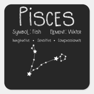 Pegatina Cuadrada Regalo de cumpleaños con signo zodiacal de Piscis
