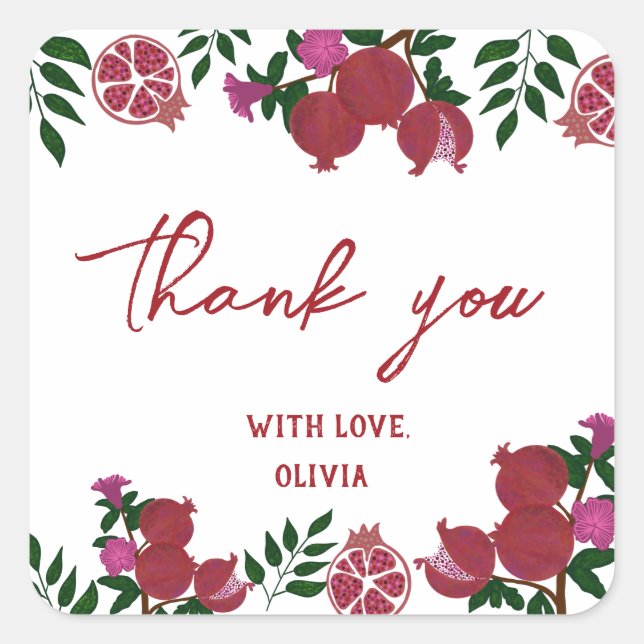 Pegatina Cuadrada Regalo de cumpleaños de fruta fresca para granadas (Anverso)