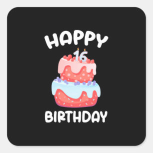 Pegatina Cuadrada Regalo de cumpleaños Feliz 16º cumpleaños