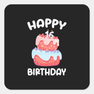 Pegatina Cuadrada Regalo de Cumpleaños   Feliz 16 Cumpleaños