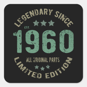 Pegatina Cuadrada Regalo de Cumpleaños Leyenda Vintage Desde 1960