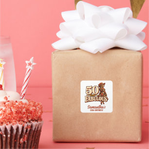 Pegatina Cuadrada Regalo de cumpleaños personalizado 50 y fabuloso