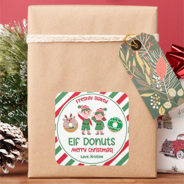 Pegatina Cuadrada Regalo de donuts de navidades del Polo Norte (Vacaciones)