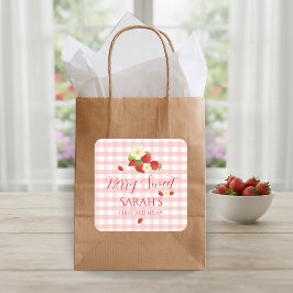 Pegatina Cuadrada Regalo de Favor de Fresa Dulce de Berry Cumpleaños