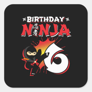 Pegatina Cuadrada Regalo de fiesta de cumpleaños Ninja para niños de