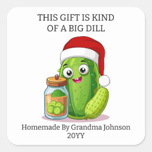 Pegatina Cuadrada Regalo de gran pepino en vinagre de Navidad