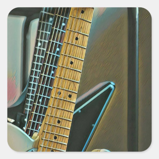 Pegatina Cuadrada regalo de guitarra para el día del padre (Anverso)