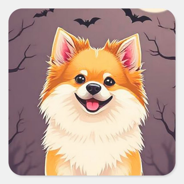 Pegatina Cuadrada 🎃 Regalo de Halloween de Pomerania para amantes d (Anverso)