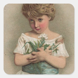 Pegatina Cuadrada regalo de ilustracion de cosecha de chica modesto
