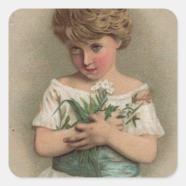 Pegatina Cuadrada regalo de ilustracion de cosecha de chica modesto (Anverso)