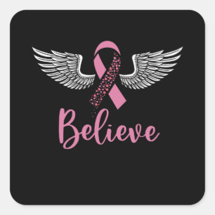 Pegatina Cuadrada Regalo de lazo rosa de apoyo al cáncer de mama Bel