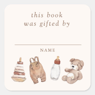 Pegatina Cuadrada Regalo de libro de Baby Shower de guardería boho n