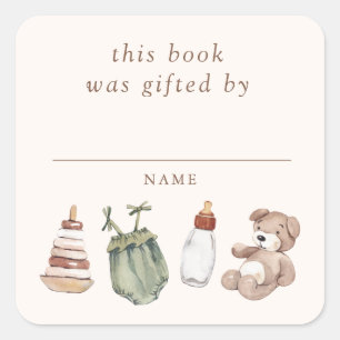 Pegatina Cuadrada Regalo de libro de Baby Shower de guardería boho n