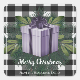 Pegatina Cuadrada Regalo de los Navidades de Buffalo Plaid Navidad