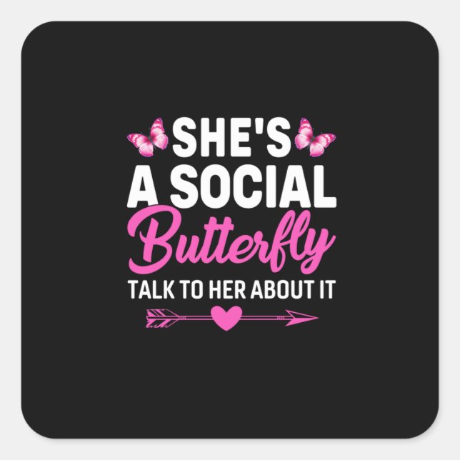 Pegatina Cuadrada Regalo de mariposa | Es Una Mariposa Social (Anverso)