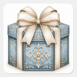 Pegatina Cuadrada Regalo de Navidad Azul