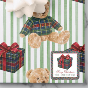 Pegatina Cuadrada Regalo de Navidad de Cuadro Escocés Acolorado al A