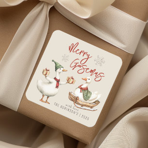 Pegatina Cuadrada Regalo de Navidad del Ganso Caprichoso