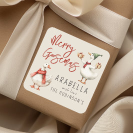 Pegatina Cuadrada Regalo de Navidad del Ganso Caprichoso