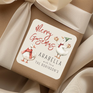 Pegatina Cuadrada Regalo de Navidad del Ganso Caprichoso