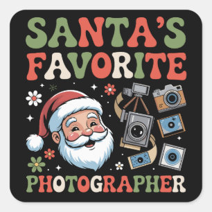 Pegatina Cuadrada Regalo de Navidad divertido para el fotógrafo favo