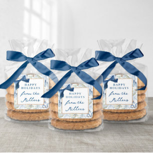 Pegatina Cuadrada Regalo de Navidad Grandmillennial de Invierno Azul