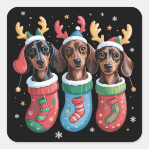 Pegatina Cuadrada Regalo de Navidad para amantes de Dachshund vacaci