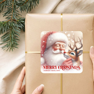 Pegatina Cuadrada Regalo de Navidad personalizado acogedor de Santa