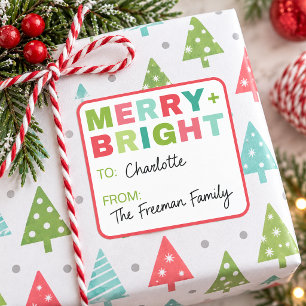Pegatina Cuadrada Regalo de Navidad Personalizado Alegre y Brillante