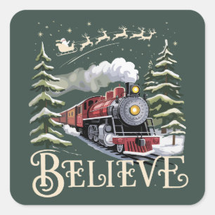 Pegatina Cuadrada Regalo de Navidad Polar Express Cree Xmas Invierno