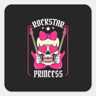 Pegatina Cuadrada Regalo de Navidad   Rockstar Princess Skull