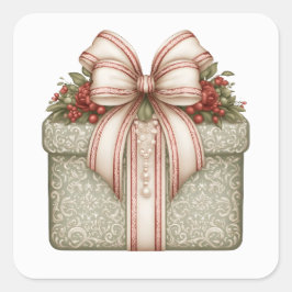Pegatina Cuadrada Regalo de Navidad Verde