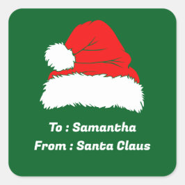 Pegatina Cuadrada Regalo de Navidad verde personalizado lindo de San