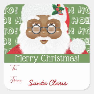 Pegatina Cuadrada Regalo de Navidades afroamericanos de Santa Claus