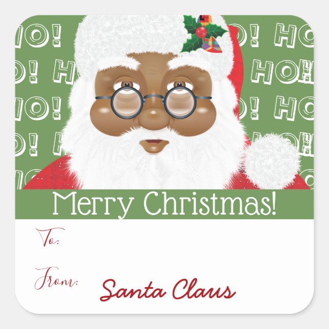 Pegatina Cuadrada Regalo de Navidades afroamericanos de Santa Claus (Anverso)