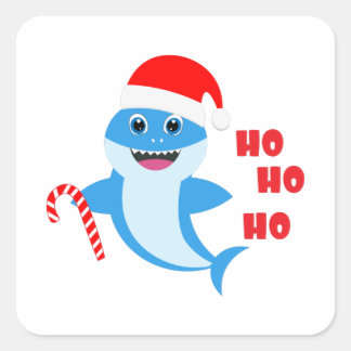 Pegatina Cuadrada Regalo de Navidades bebés tiburones, decoración fa