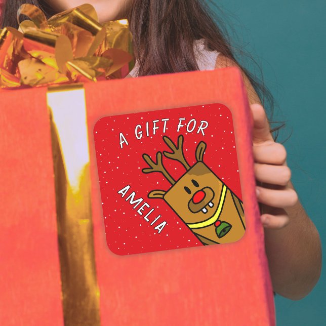 Pegatina Cuadrada Regalo de Navidades de nombres de renos rojos (Subido por el creador)