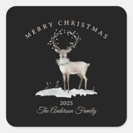 Pegatina Cuadrada Regalo de Navidades de renos blancos con crema de