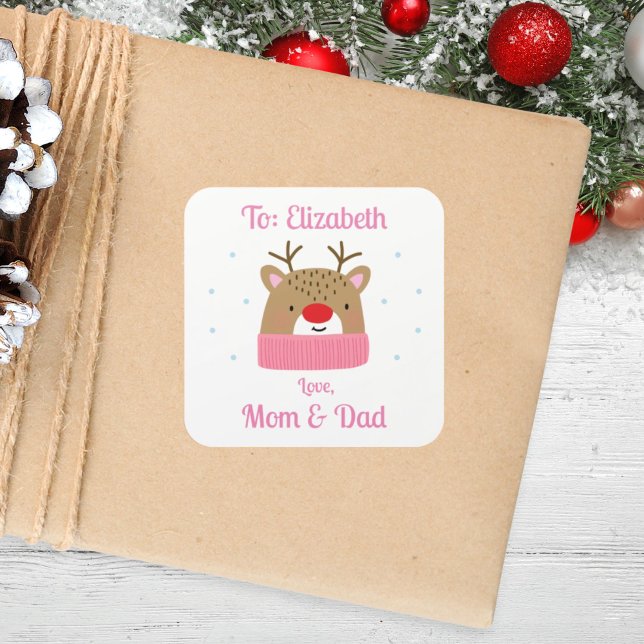 Pegatina Cuadrada Regalo de Navidades de renos de Chicas personaliza (Subido por el creador)