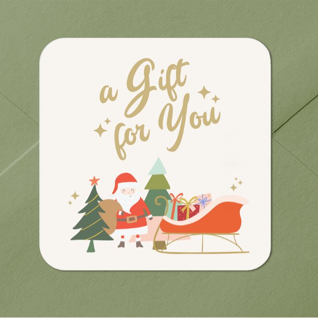 Pegatina Cuadrada Regalo de Navidades de Santa (Subido por el creador)