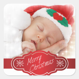 Pegatina Cuadrada Regalo de Navidades fotográficos Personalizados -